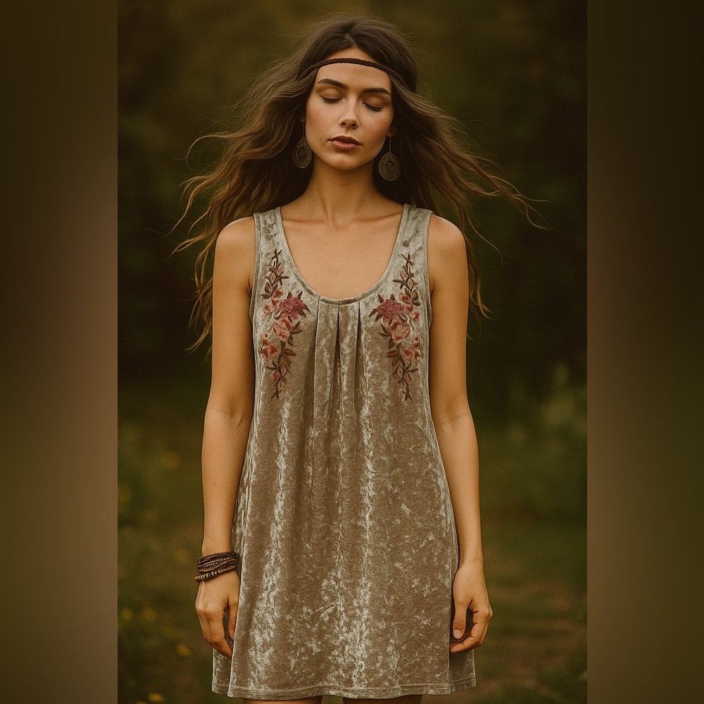 Mystree ||  Floral Embroidered Velvet Dress